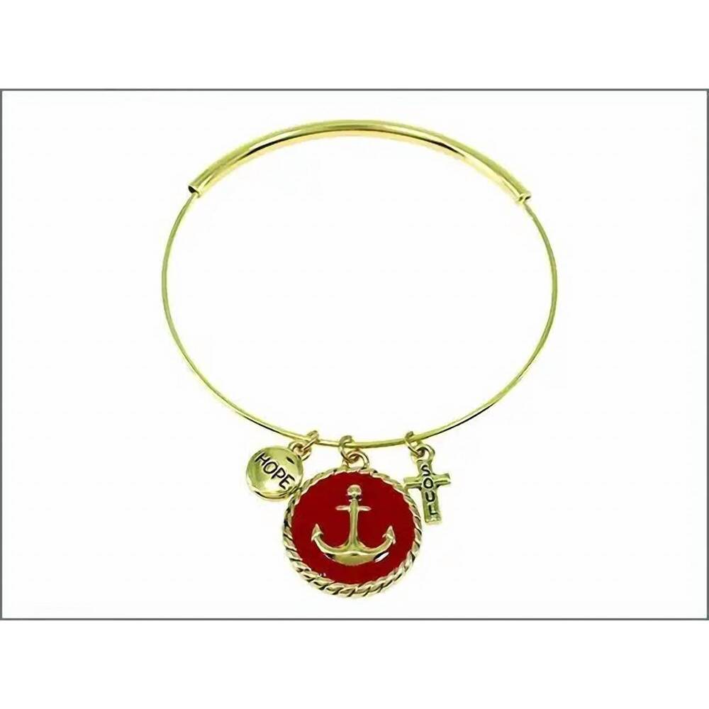 NEW MAD STYLE women's adjustable nautical anchor bangle bracelet in gold/red